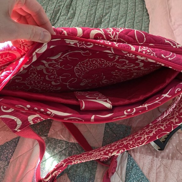Vera Bradley Pink Quilted Backpack Twirly Birds Organizer Laptop Bag - Picture 8 of 14